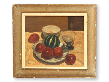 French Still Life Painting, Watermelon and Apples