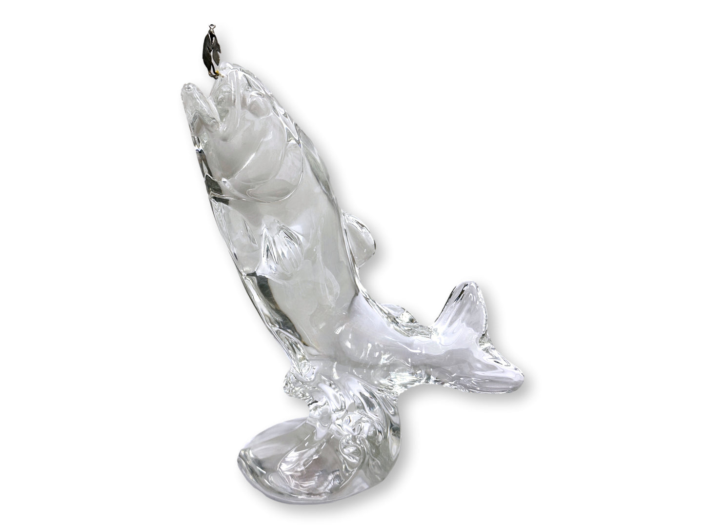 Crystal Leaping Trout Sculpture with Fishing Lure