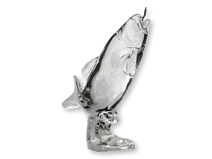Crystal Leaping Trout Sculpture with Fishing Lure
