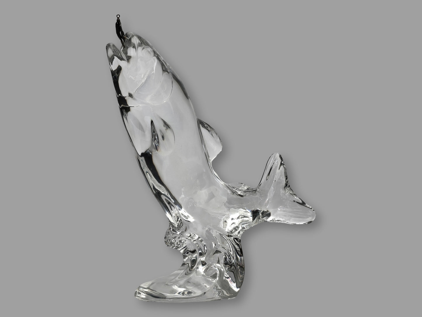 Crystal Leaping Trout Sculpture with Fishing Lure