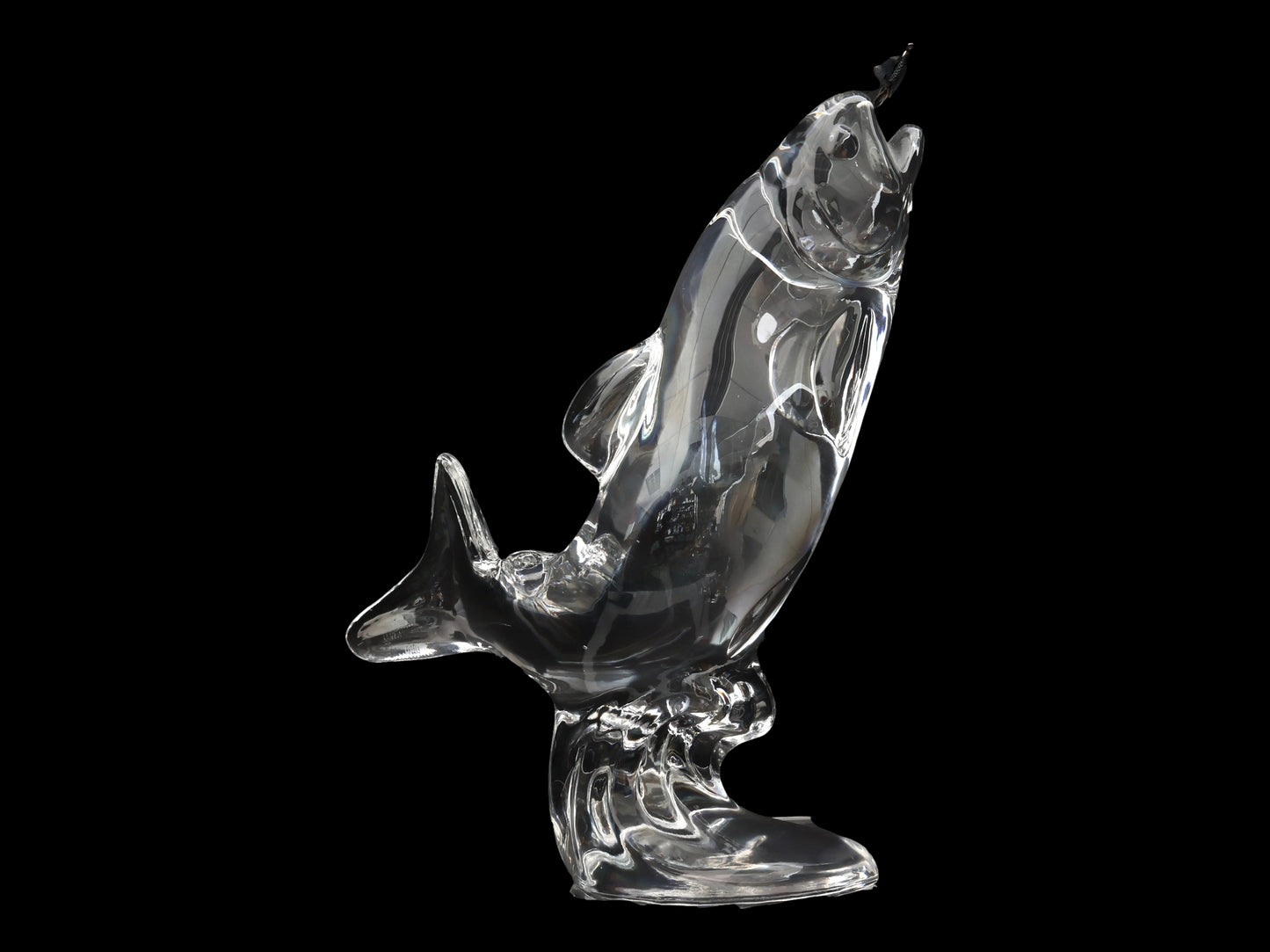 Crystal Leaping Trout Sculpture with Fishing Lure