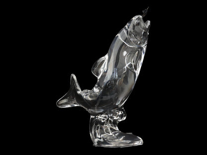 Crystal Leaping Trout Sculpture with Fishing Lure