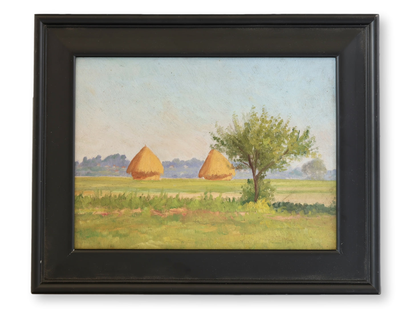 French Landscape Painting with Haystacks