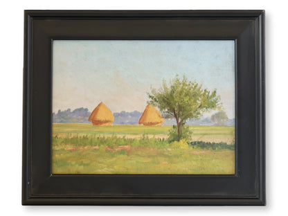 French Landscape Painting with Haystacks