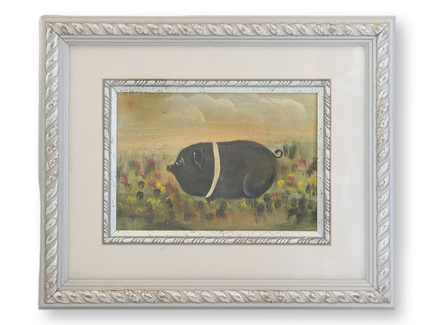 Folk Art Watercolor of a Pig