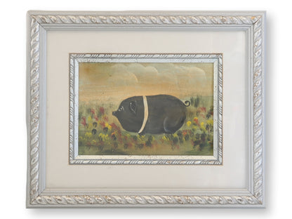 Folk Art Watercolor of a Pig