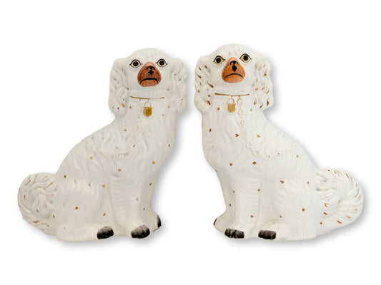 Large White Antique Staffordshire Dogs
