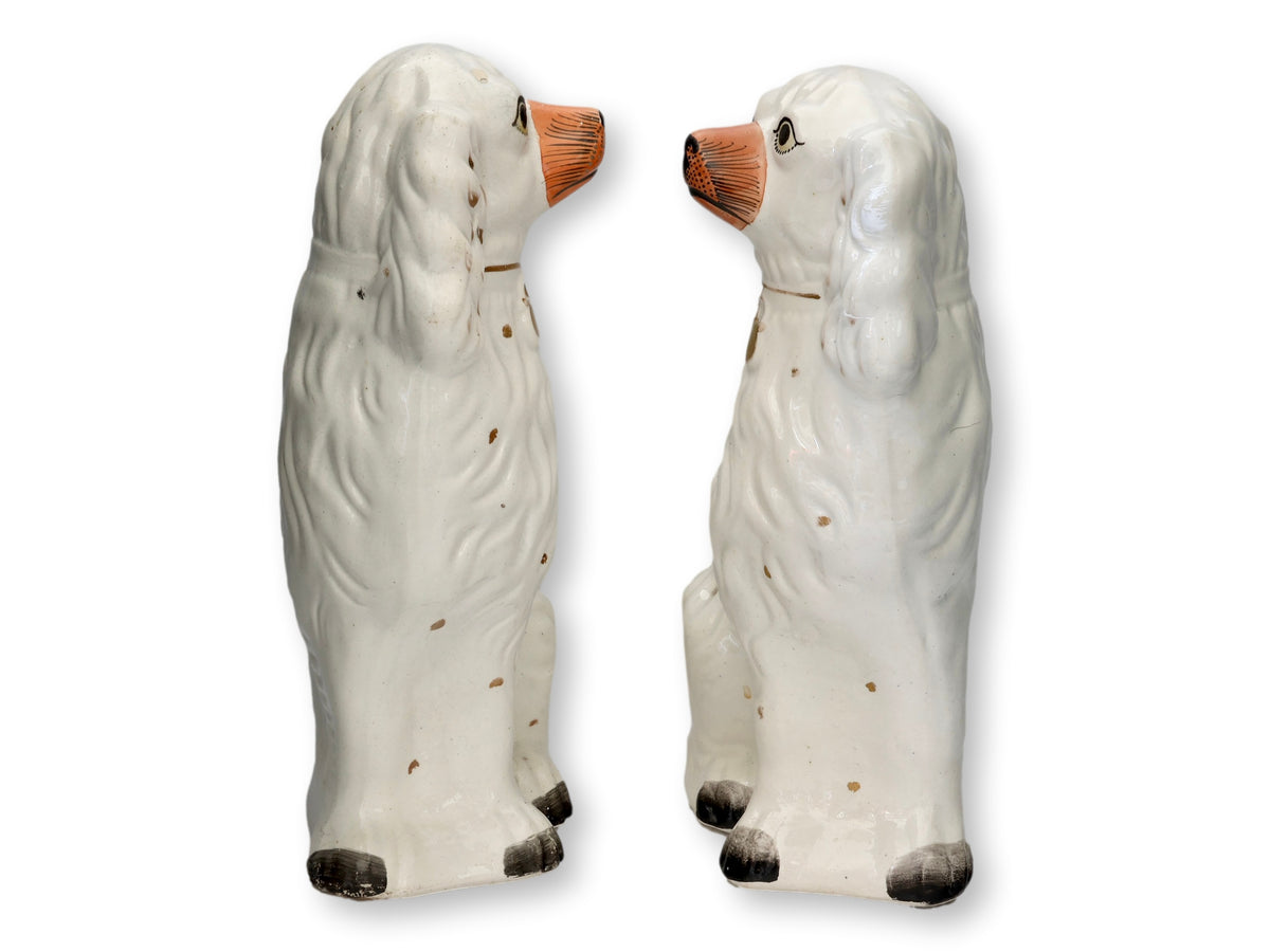 Large White Antique Staffordshire Dogs