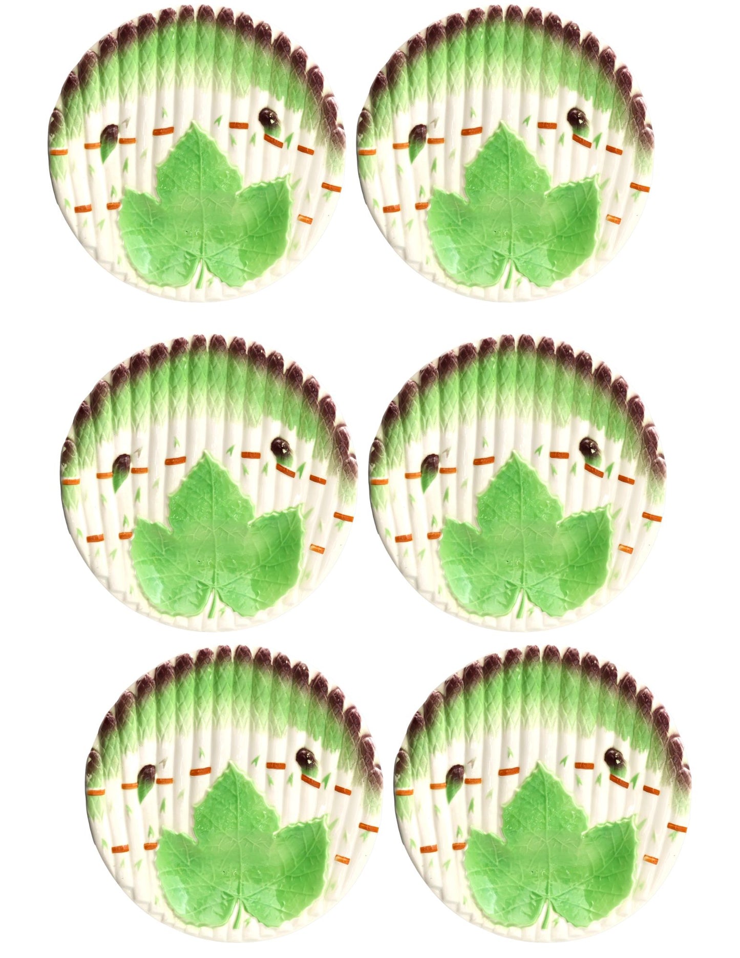 Vintage French Majolica Asparagus Plates, Set of 6