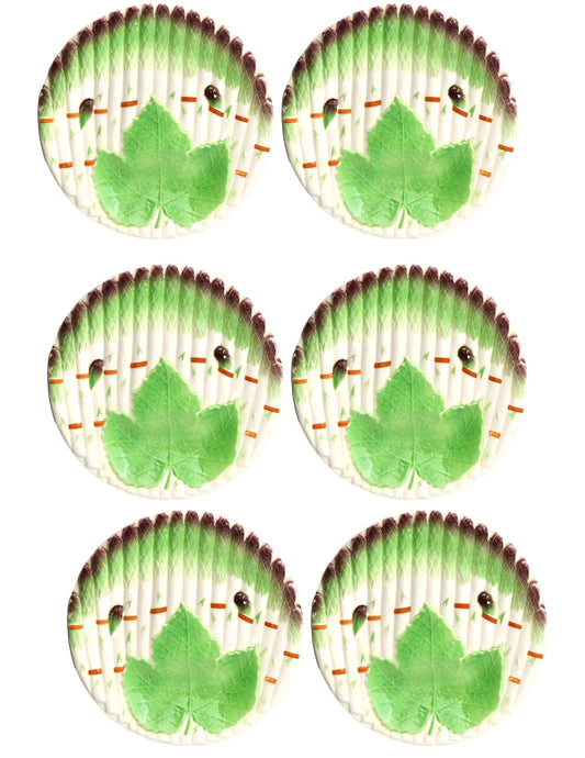 Vintage French Majolica Asparagus Plates, Set of 6