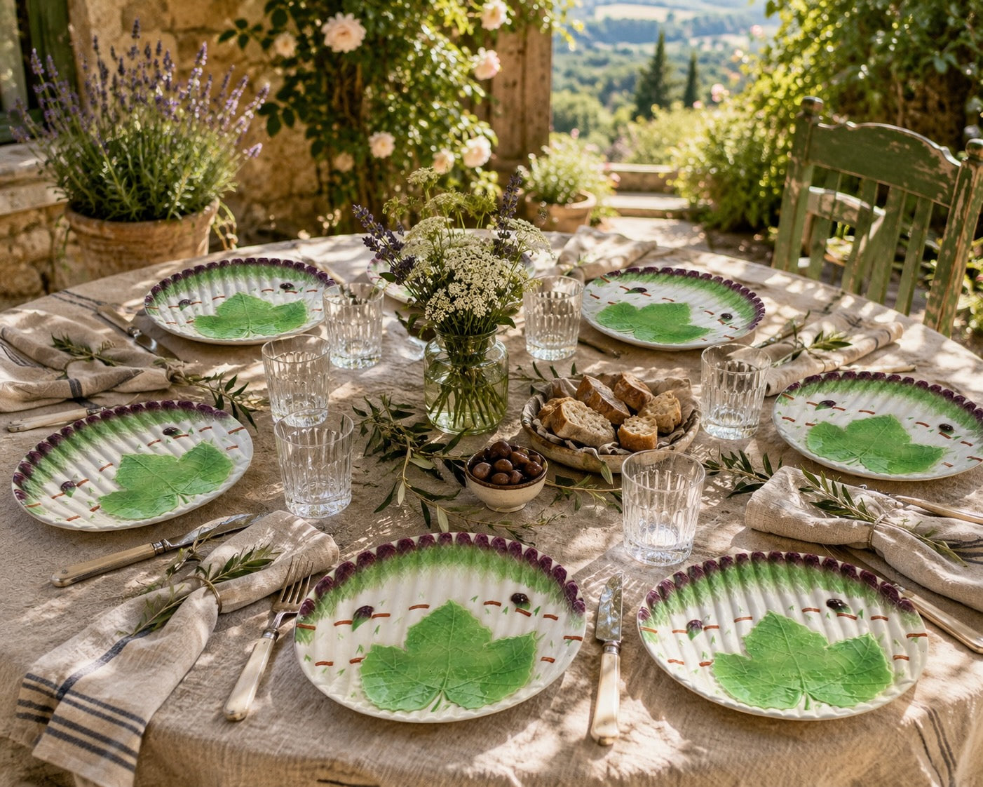 Vintage French Majolica Asparagus Plates, Set of 6