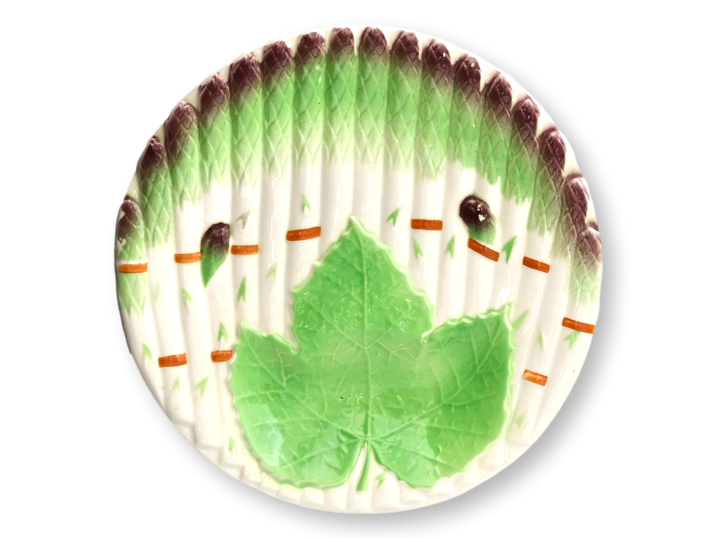 Vintage French Majolica Asparagus Plates, Set of 6