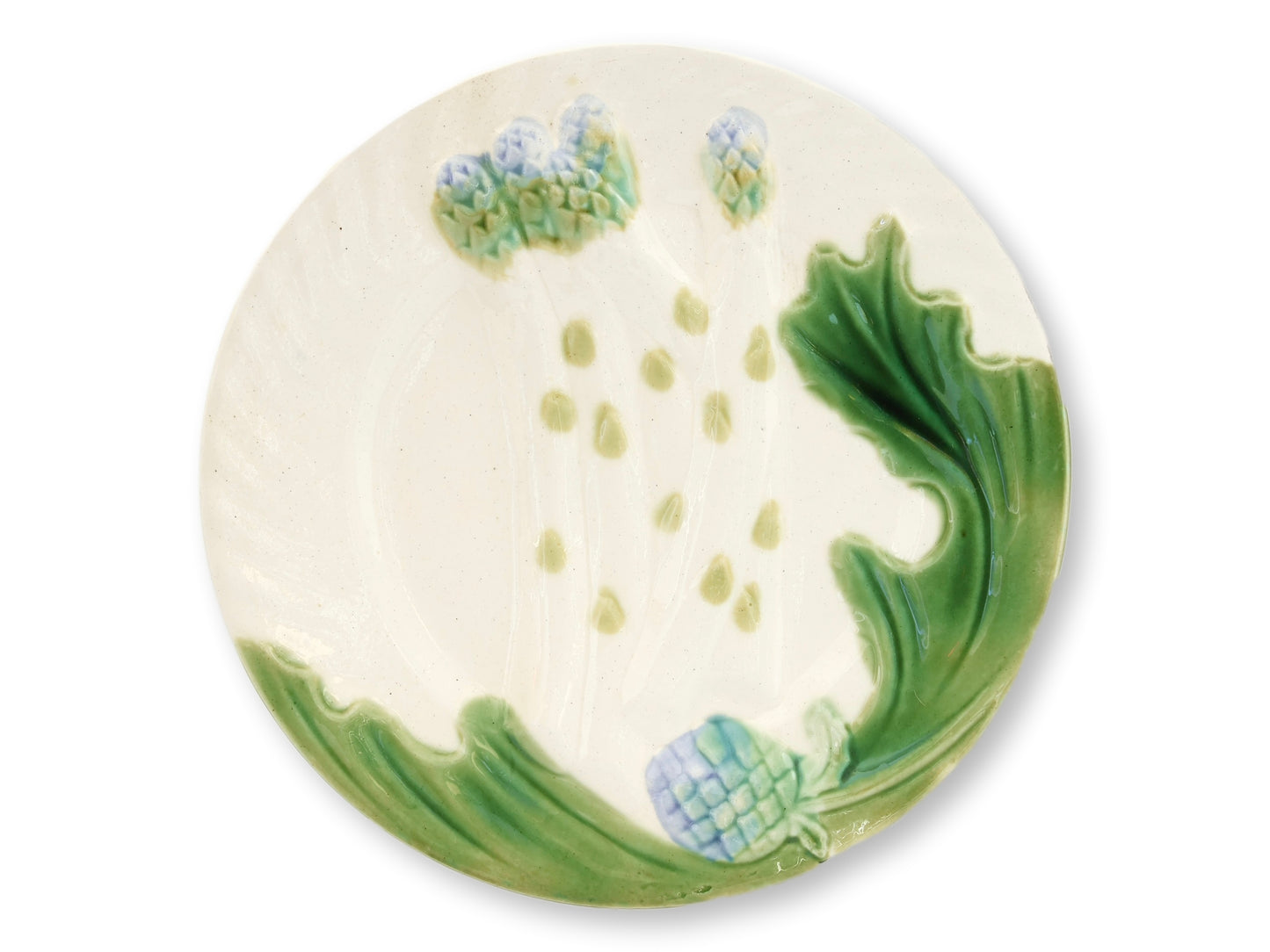 French Majolica Asparagus Plates, Set of 6