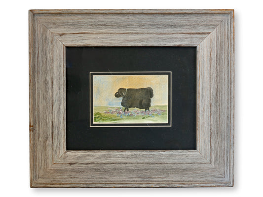 Folk Art Watercolor of a Black Sheep