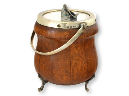Edwardian English Oak Biscuit Barrel Ice Bucket