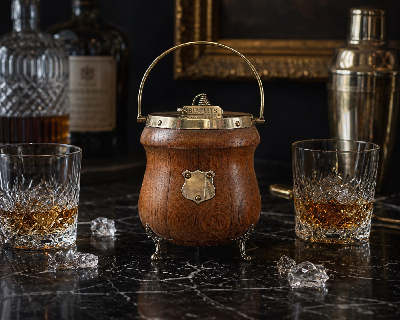 Edwardian English Oak Biscuit Barrel Ice Bucket