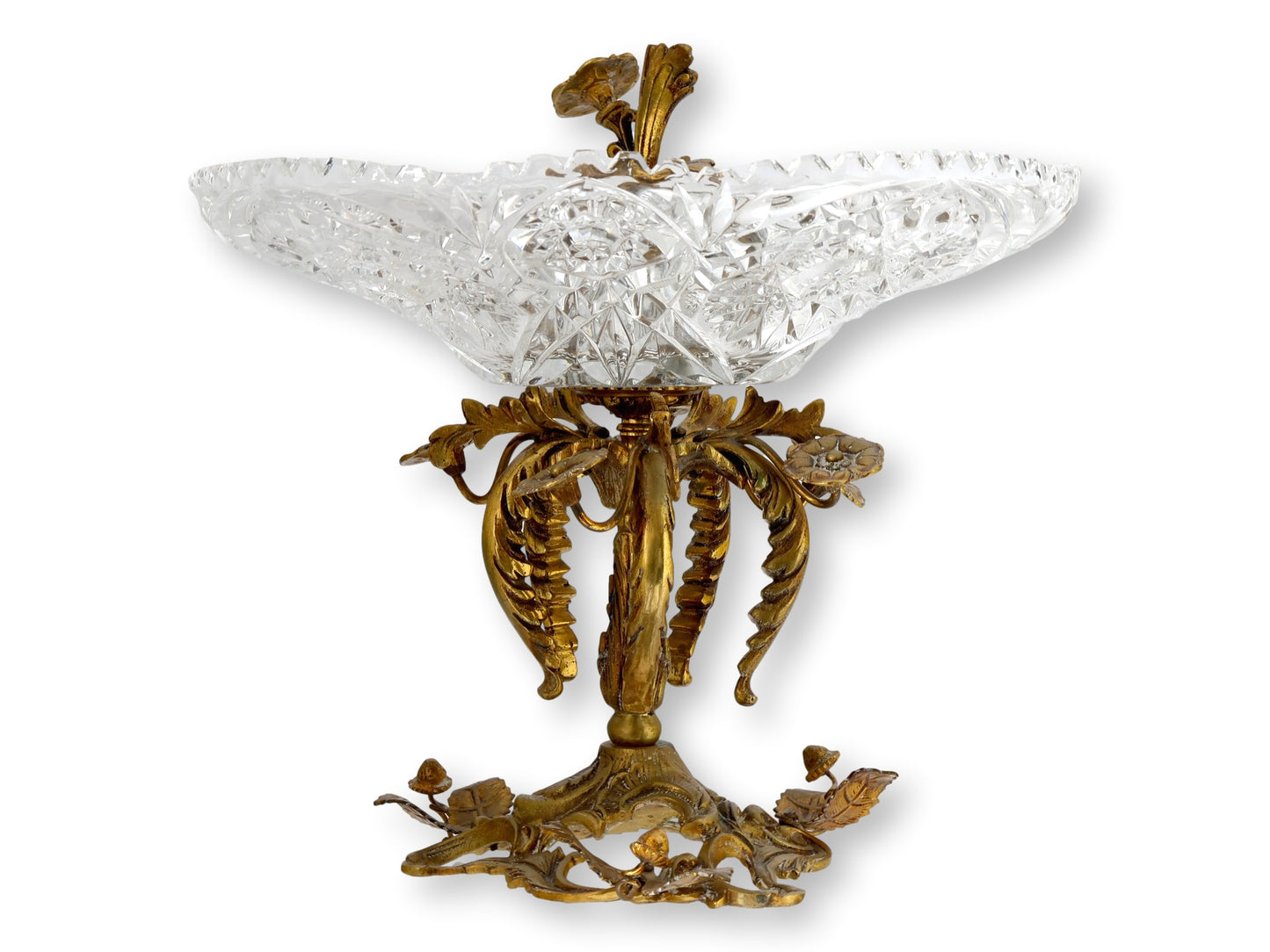 Gilt Bronze & Cut Crystal Centerpiece with Acorns & Flowers