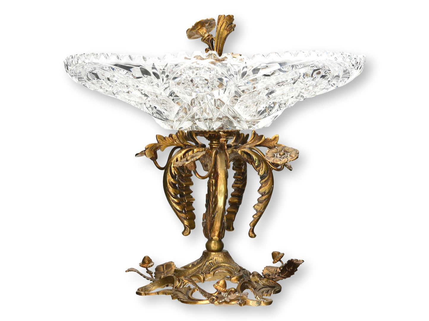 Gilt Bronze & Cut Crystal Centerpiece with Acorns & Flowers