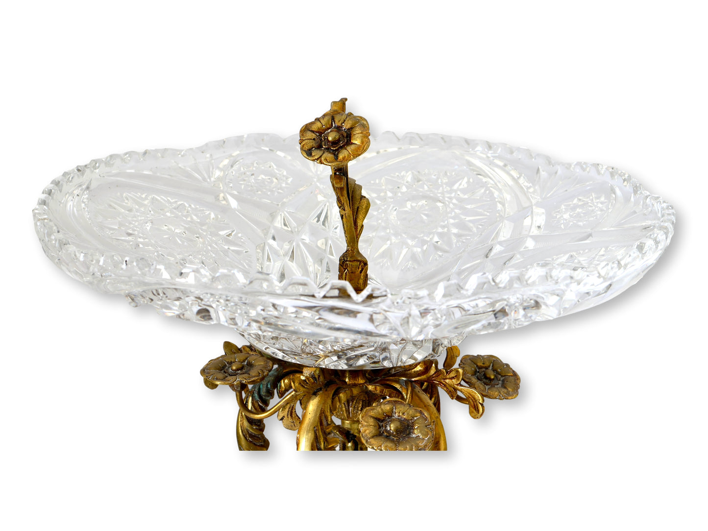 Gilt Bronze & Cut Crystal Centerpiece with Acorns & Flowers