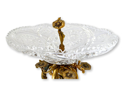 Gilt Bronze & Cut Crystal Centerpiece with Acorns & Flowers
