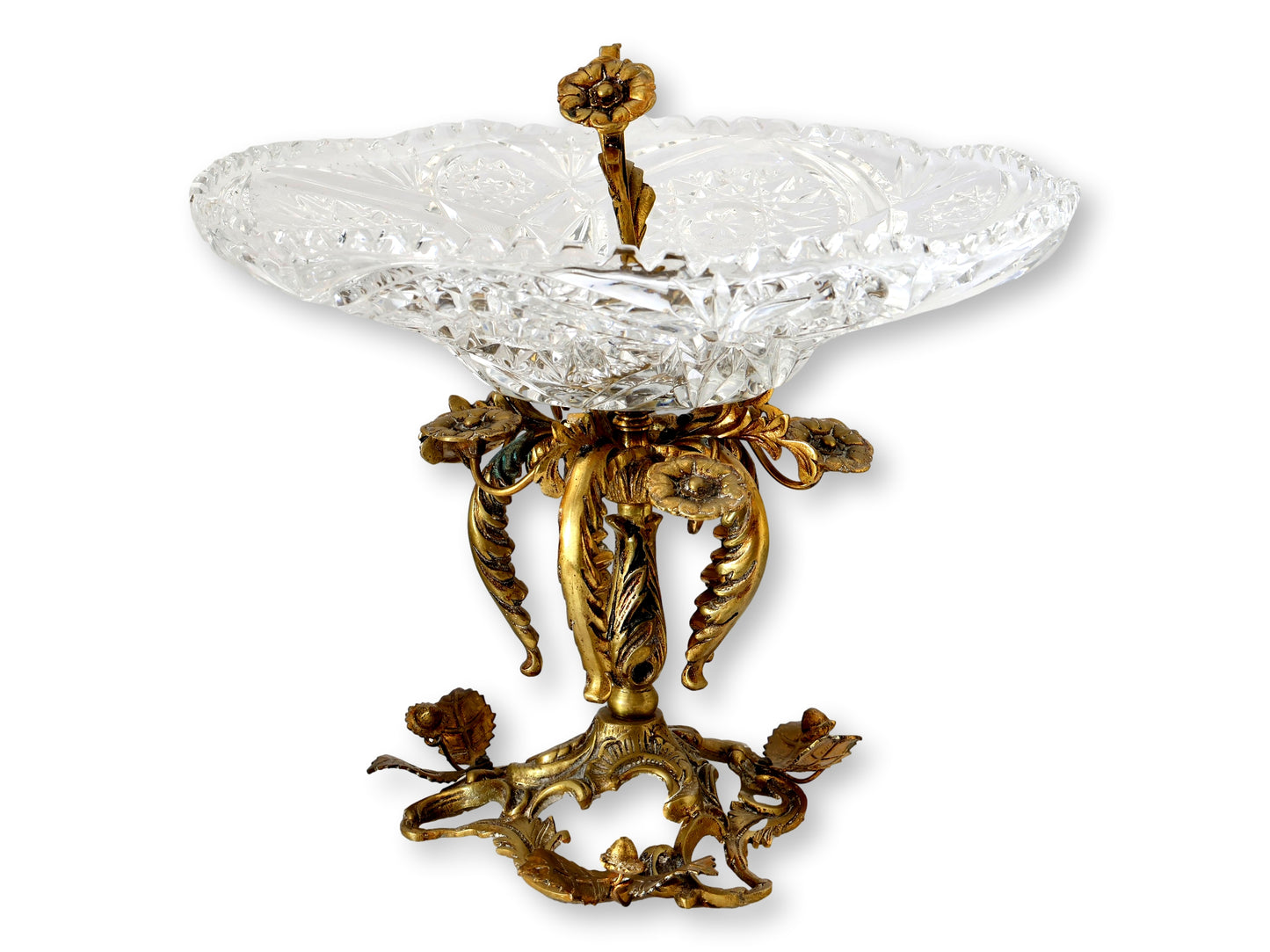 Gilt Bronze & Cut Crystal Centerpiece with Acorns & Flowers