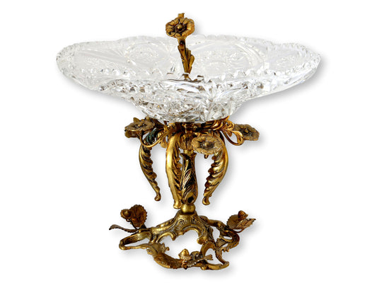Gilt Bronze & Cut Crystal Centerpiece with Acorns and Flowers
