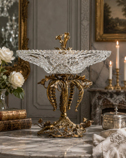 Gilt Bronze & Cut Crystal Centerpiece with Acorns & Flowers