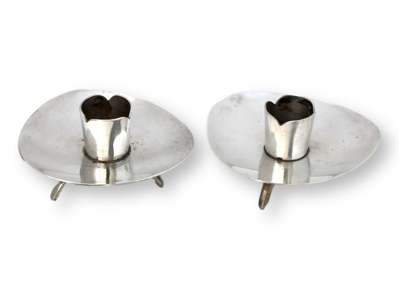 Mexican Modernist Sterling Candle Holders, Signed