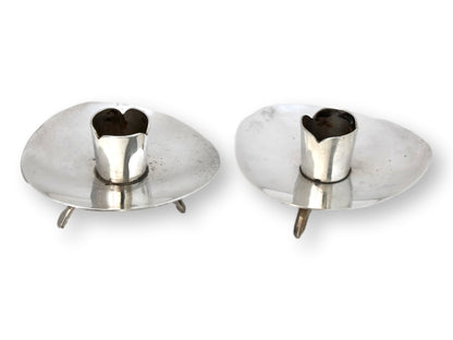 Mexican Modernist Sterling Candle Holders, Signed