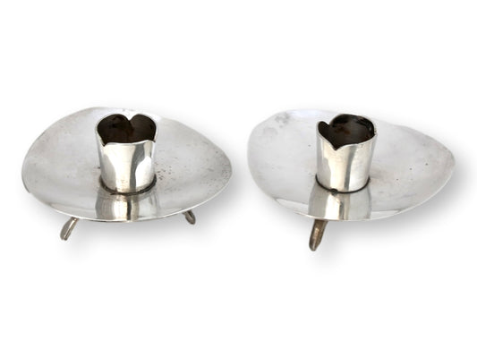 Mexican Modernist Sterling Candle Holders, Signed