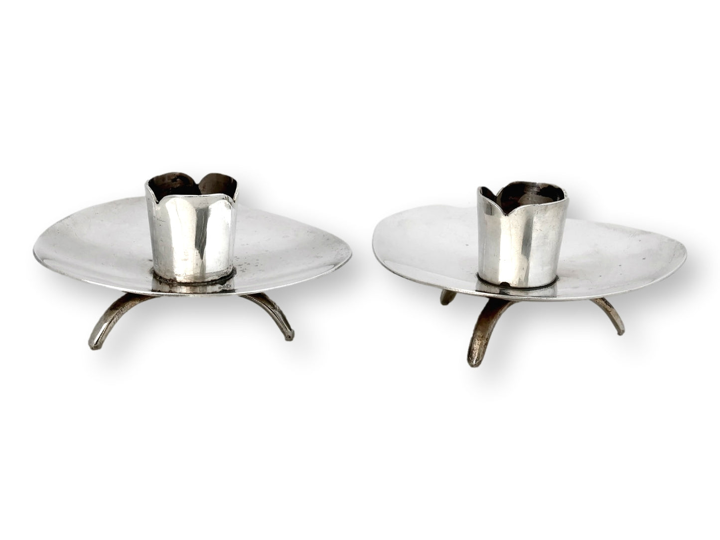Mexican Modernist Sterling Candle Holders, Signed