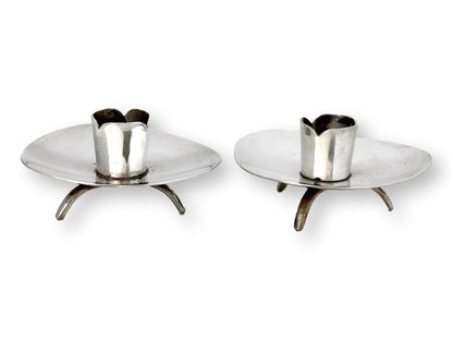 Mexican Modernist Sterling Candle Holders, Signed