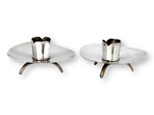 Mexican Modernist Sterling Candle Holders, Signed