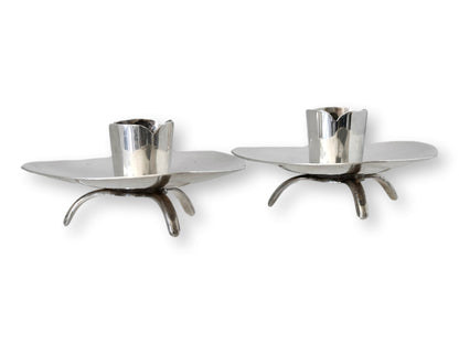 Mexican Modernist Sterling Candle Holders, Signed