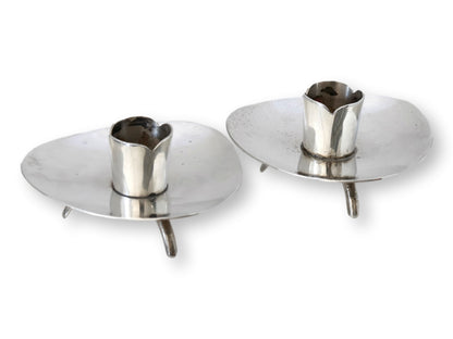 Mexican Modernist Sterling Candle Holders, Signed