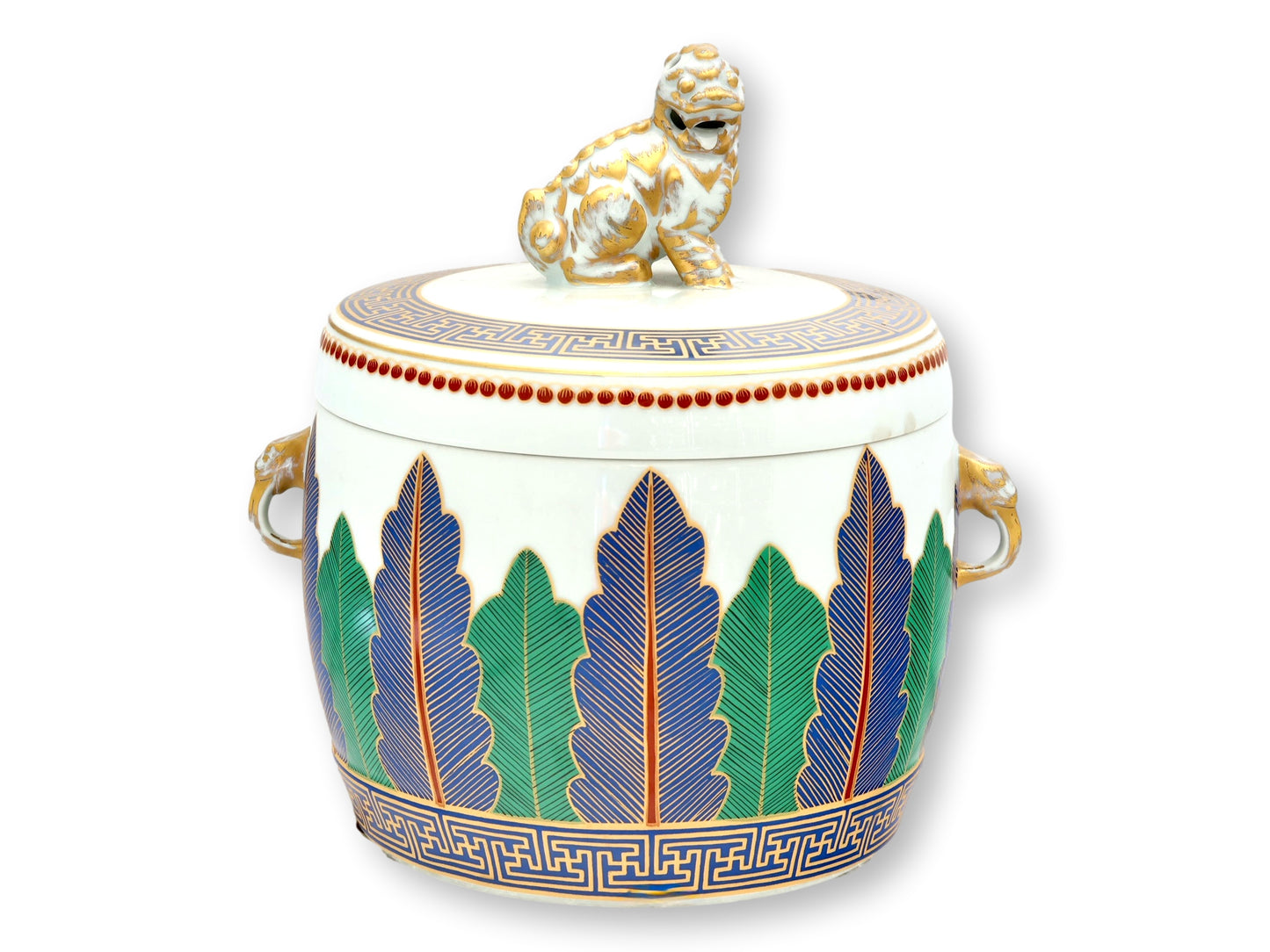 Mottahedeh Charleston Feather Foo Dog Jar & Lid