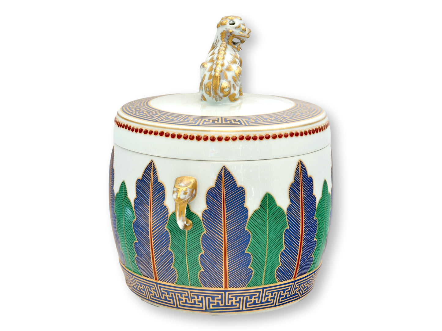 Mottahedeh Charleston Feather Foo Dog Jar & Lid