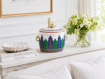 Mottahedeh Charleston Feather Foo Dog Jar & Lid