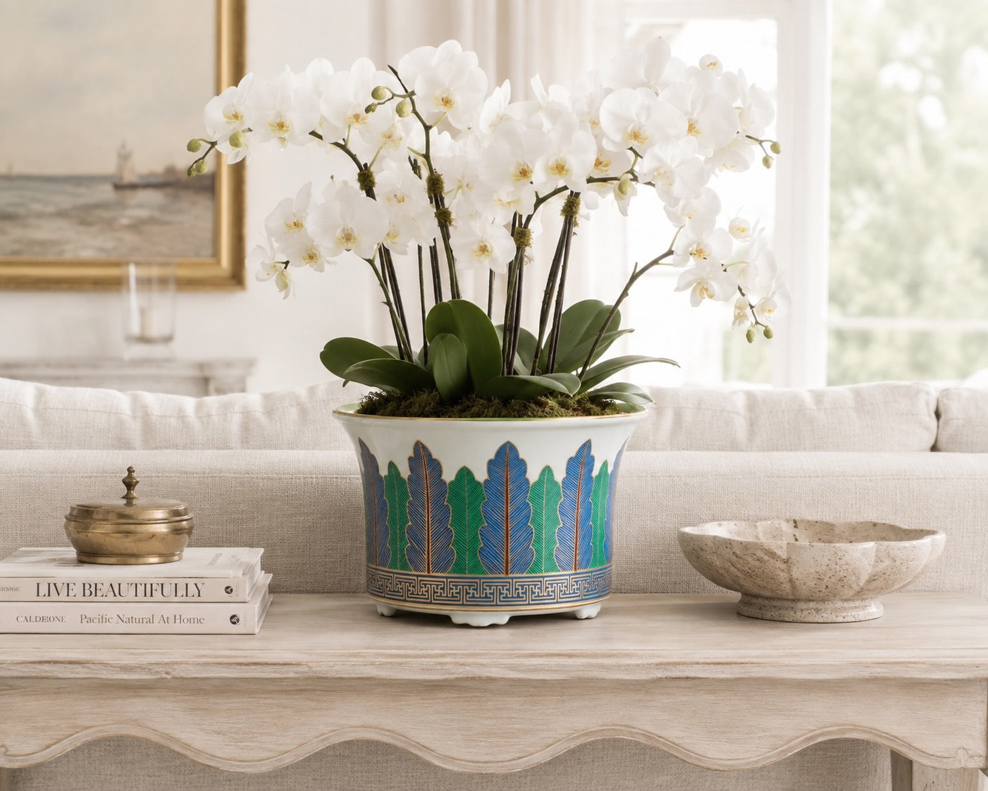 Mottahedeh Charleston Feather 10.25" Cache Pot