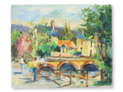 Liliane Paumier French Village Canal Oil Painting