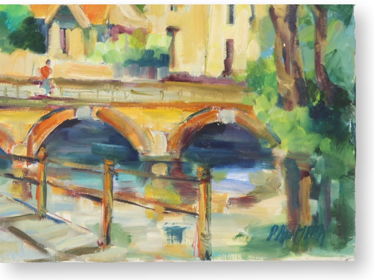 Liliane Paumier French Village Canal Oil Painting