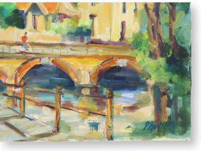 Liliane Paumier French Village Canal Oil Painting