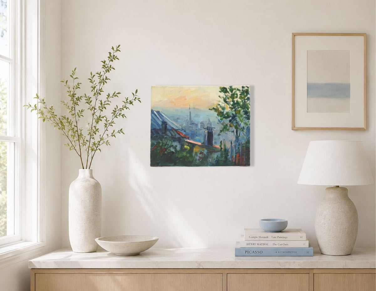 Liliane Paumier French Village Skyline Oil Painting