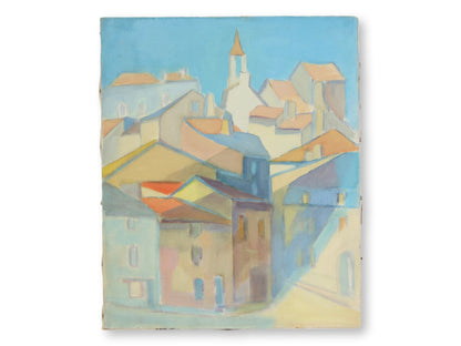 French Cubist Village Oil Painting
