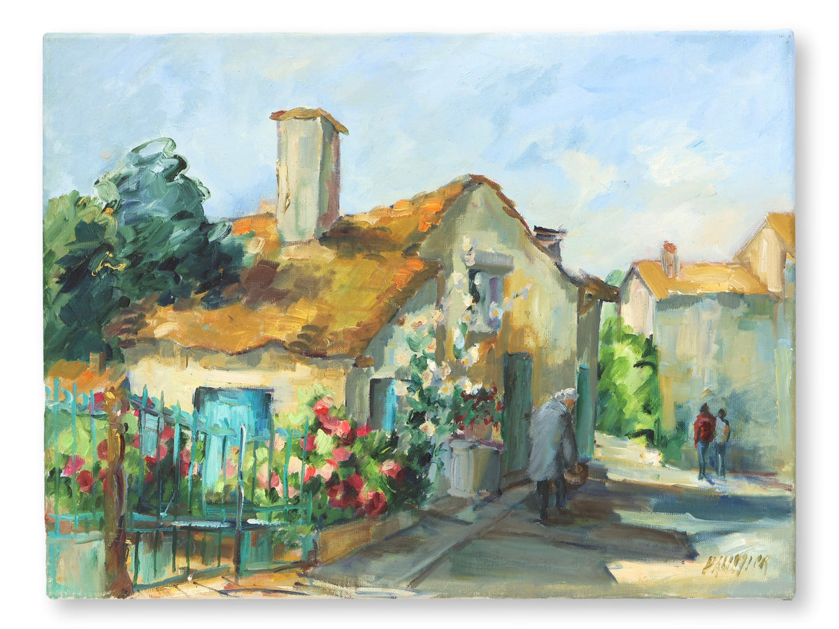 Liliane Paumier French Village Street Scene, Cottage and Garden
