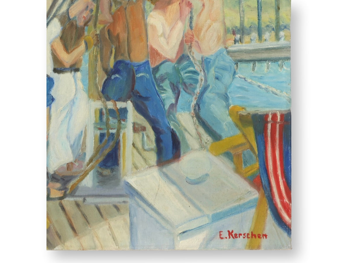 French Yacht Club Oil Painting