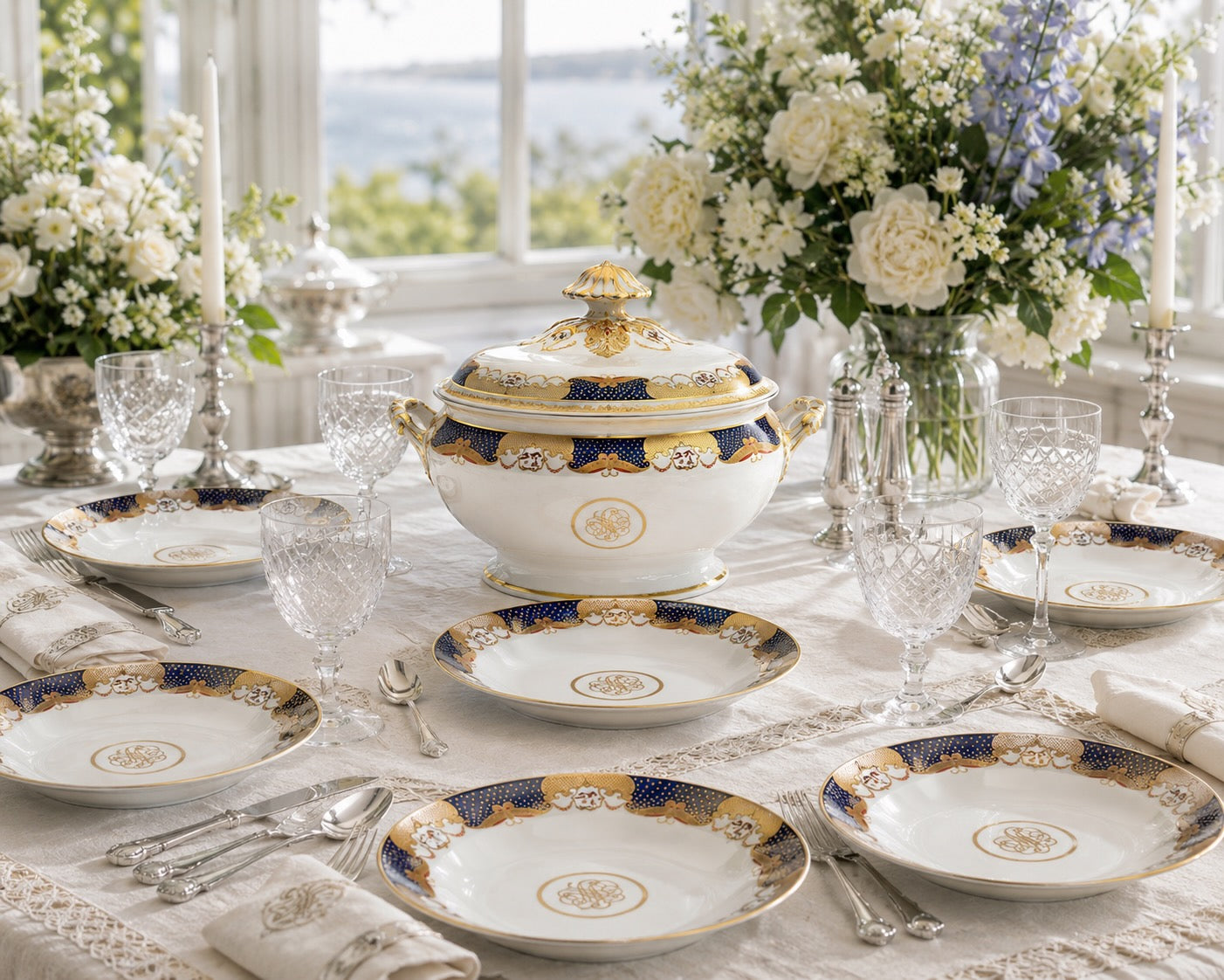 Mottahedeh Golden Butterfly Rim Soup Bowls, S/8