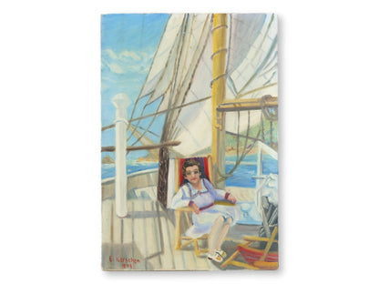 Nautical Painting of Woman on Sailing Ship