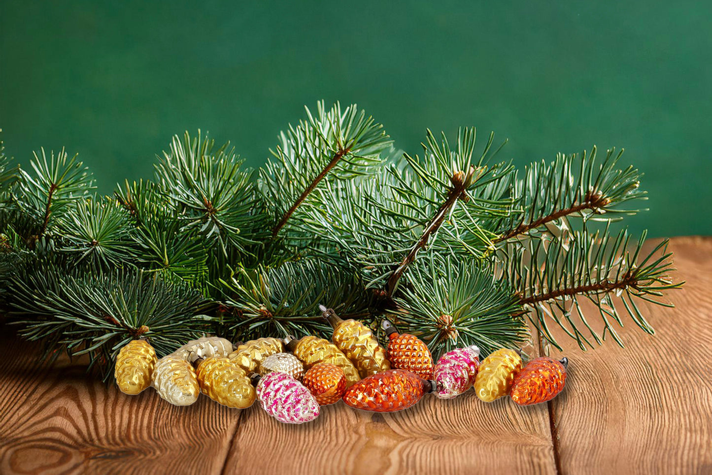 Midcentury Mercury Glass Pinecone Ornaments, Set of 15