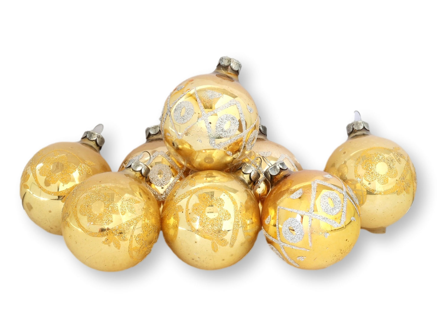 Midcentury Gold Mercury Glass Ornaments